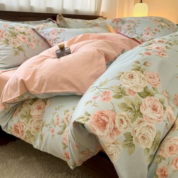2025 New Thickeneded Cotton Brushed Printed Four-Piece Set Pure Cotton Bed Sheetss and Quilt Covers Three-Piece Bedding Set