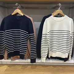 Retro Stripesd Knitwear Spring and Autum Loose Lazy Style Ribbed Round Neck Long-Sleeved Knitwear for Men 468753