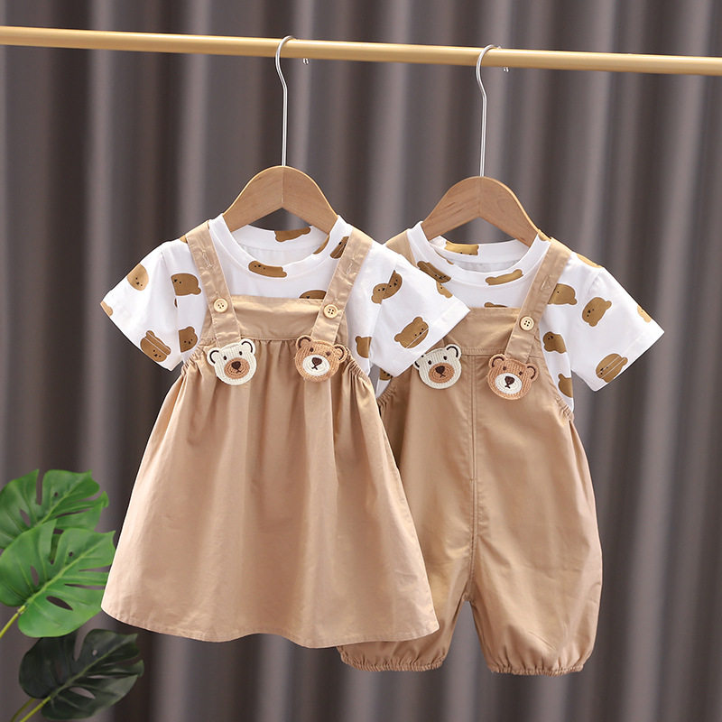 Children's sister overalls overalls overalls skirt suit bear fashion trend infant two-piece summer version