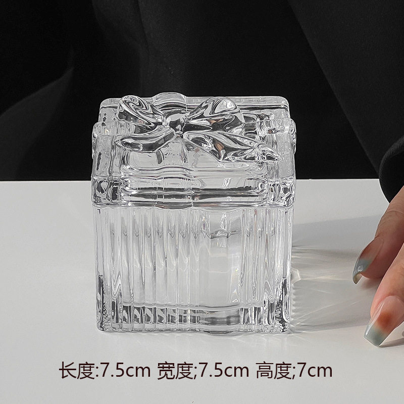 Cross-border special bow heart-shaped glass jewelry box European-style embossed vintage home storage box decorative ornaments