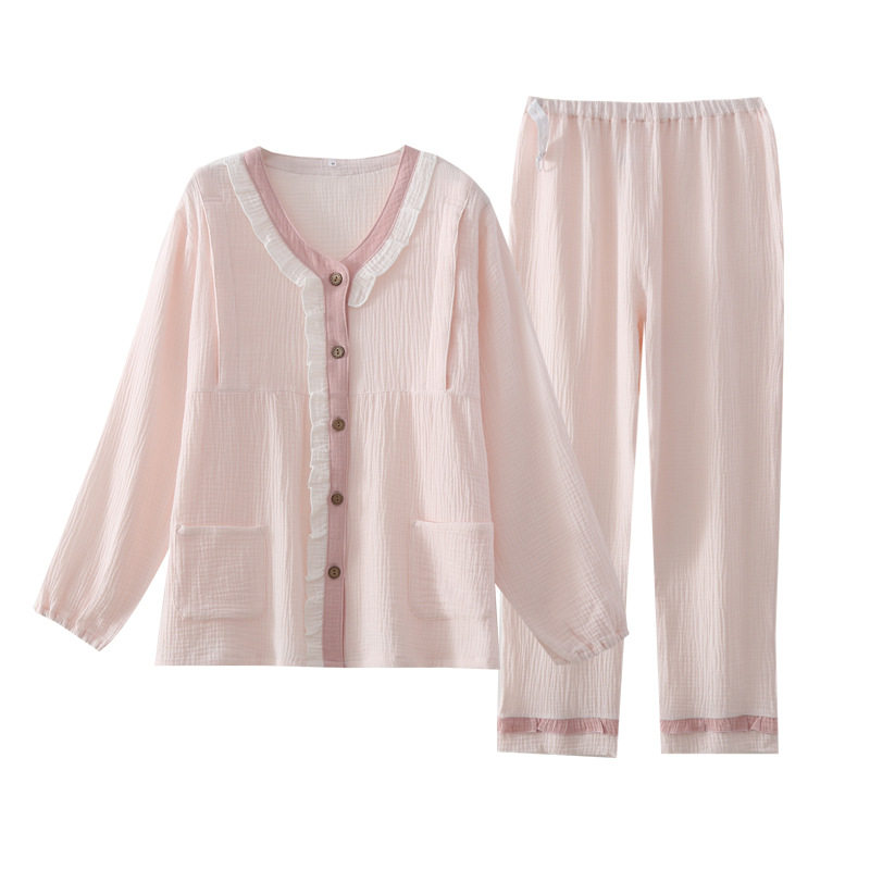 Pure Cotton Yuezi Suit Double-Layer Cotton Yarn Postpartum Pregnant Women's Nursing Suit Spring and Summer Sweat-Absorbing Breathable Maternal Nursing Home Suit Set