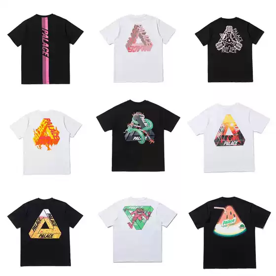 26 Cross-Border Foreign Trade European and American Trendy Brand Palace Triangular Double Yarn Printed High-Quality Casual Short-Sleeved T-Shirt for Men and Women t