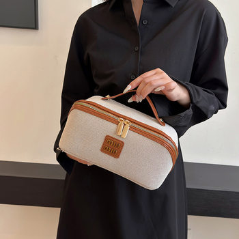 Cosmetic Bag New Retro Light Luxury Simple Canvas Portable Storage Bag Large Capacity High-End Skin Care Product Toiletry Bag