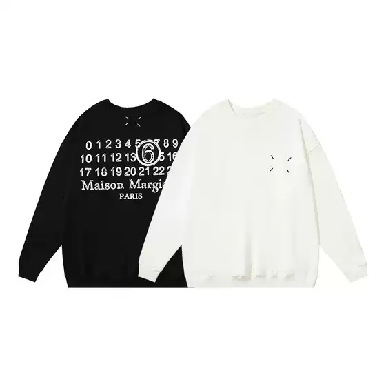 Cross-Border Ma1S0Nmaigrela Mm6 Round Neck Unisex Pure Cotton Long-Sleeve Sweatshirt with Fleece Casual Trendy