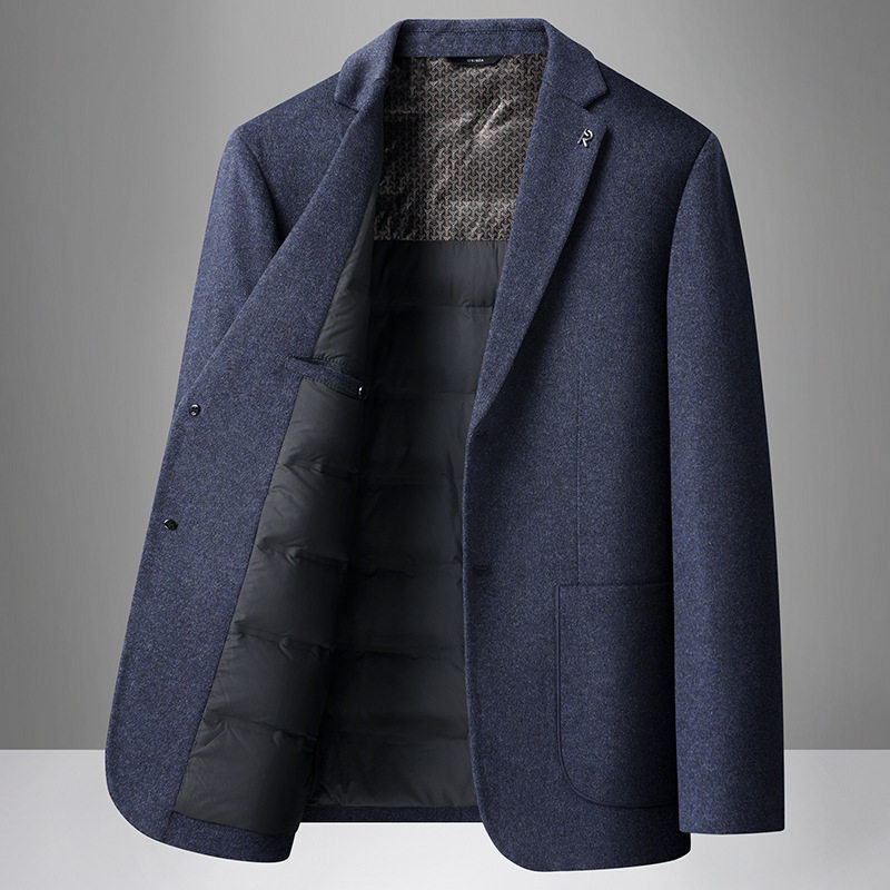 Áo Vest Blazer Nam Dáng Ôm Vừa Vặn Chất Liệu Lông Cừu Có Lớp Lót Lông Vũ Ấm Áp Màu Xanh Navy, Nâu