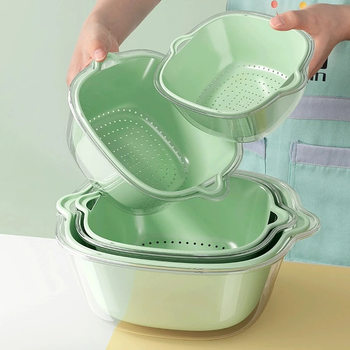 Double-Layer Pet Vegetable Drain Basket Kitchen Household Plastic Fruit Tray Vegetable Washing Basin Complete Set for Both Wet and Dry Use