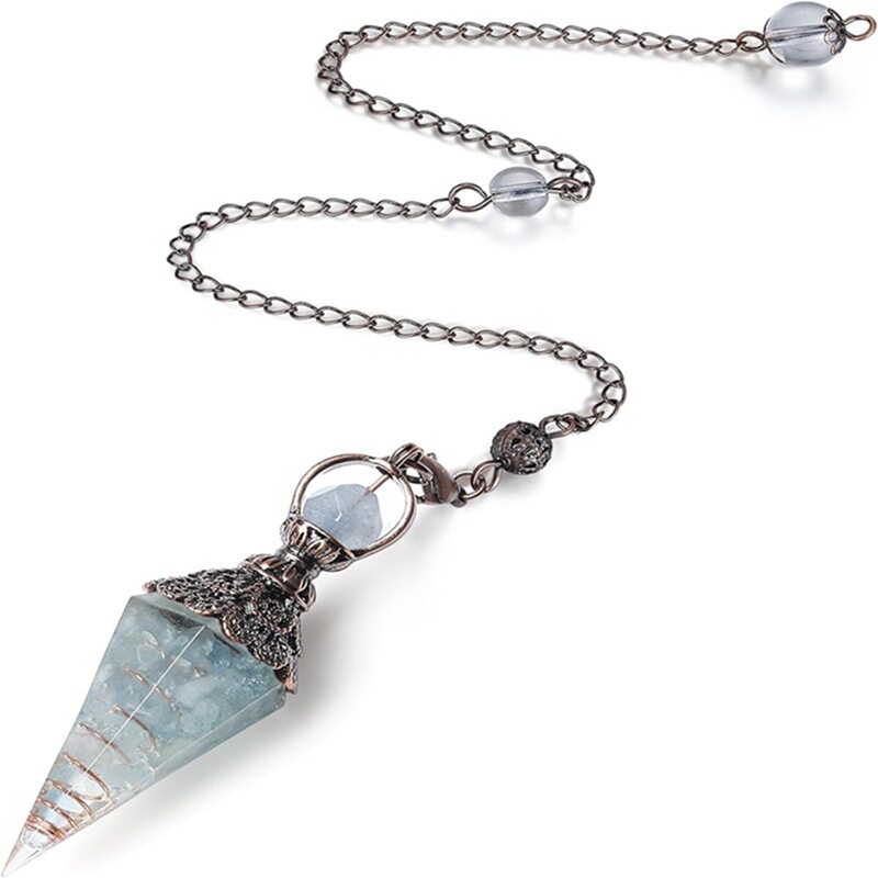 Ancient Silver Crystal Semi-precious Stone Colorful Gravel Resin Pendulum Hexagonal Cone Pendant Cross-border Supply