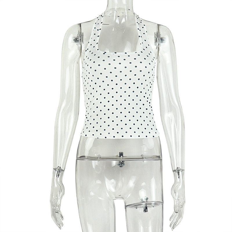 Backless Sleeveless T Shirt Polka Dot Print Slim Fit Trendy Design Summer Casual Wear for Women Wholesale Available