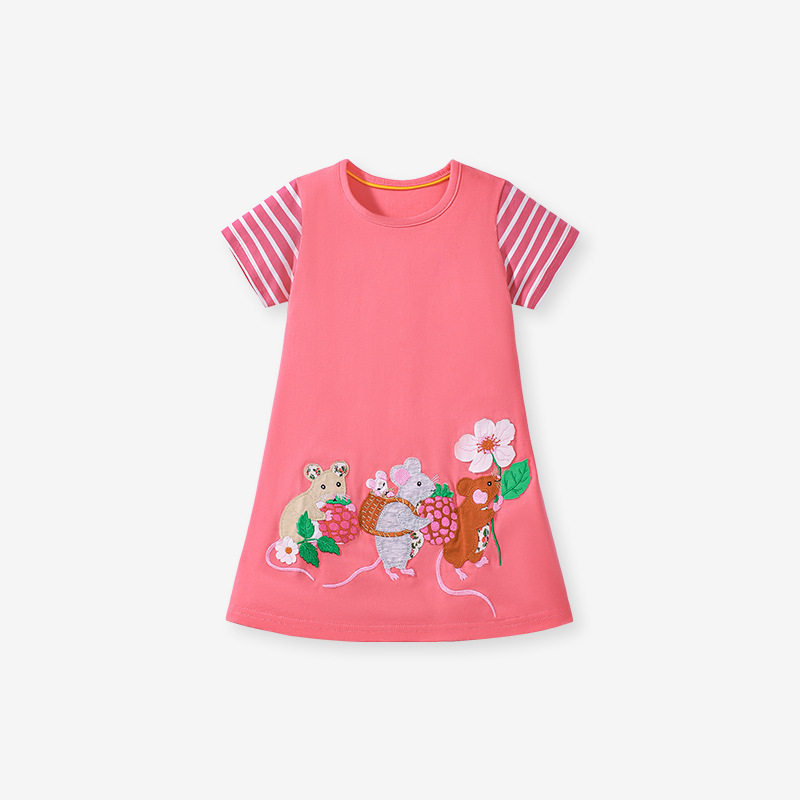 Girls' Cartoon Short-Sleeve Dress, Summer Cotton Kids' Dress