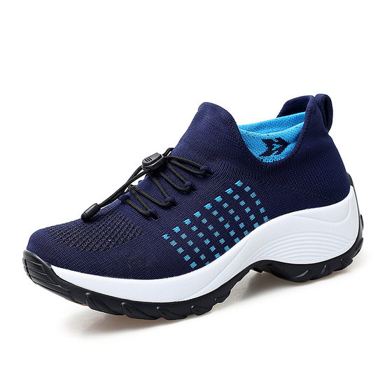 Cross-border Explosions Large Size Women's Shoes Mother Shoes Rocking Shoes Socks Shoes Casual Flying Weaving Women's Shoes Foreign Trade Lace-up Thick Sole Shoes