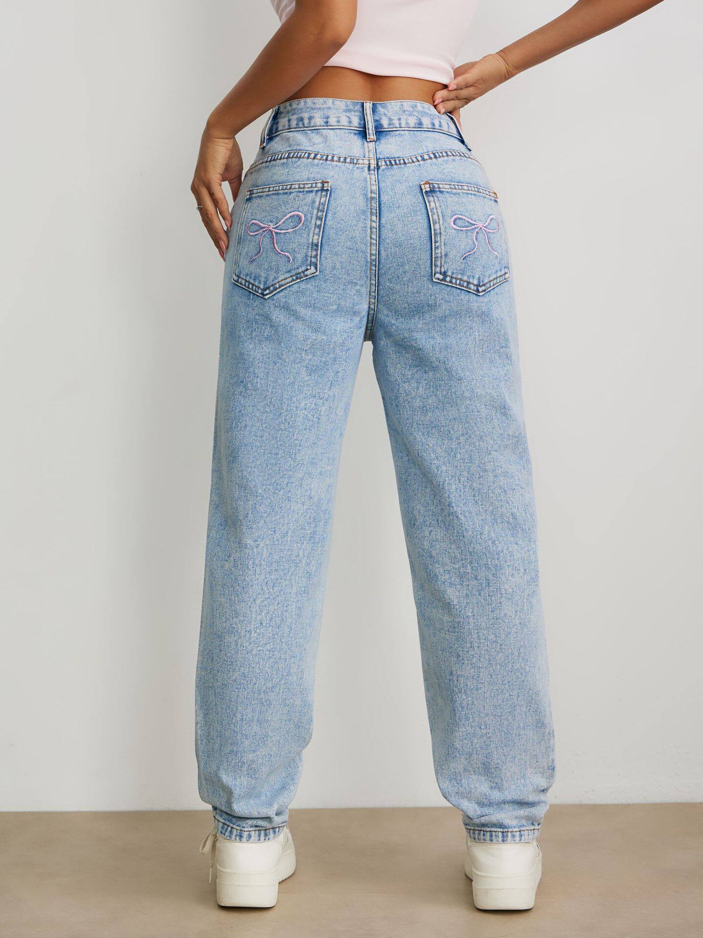 High Waisted Straight Leg Denim Pants Versatile Loose Fit Trendy Style Casual Wear for Women Wholesale Available