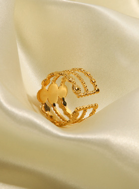 级感粉红色几何戒指开口可调节食指环轻奢小众女手饰冷淡风饰品