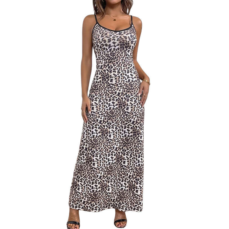 Leopard Print Maxi Dress Bodycon Fit Spaghetti Straps Trendy Design Perfect for Summer Parties Wholesale Available