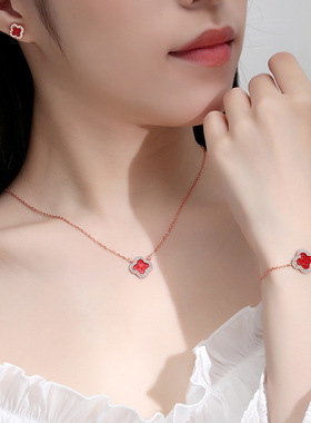 s999纯银四叶草手链女2023新款国潮手饰情人节送女友闺蜜生日礼物