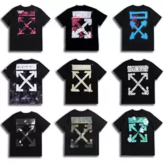Over-inspection version OFF bronzing tape printing arrow OW short sleeve round neck men's loose women's plus size WHITE couples T-shirt