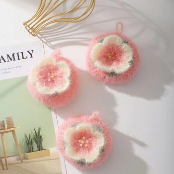 In-Stock Korean Handmade New Acrylic Small Flower Dishcloth, Can Be Hung Without Damaging Pots, Pink, Cute, Multifunctional