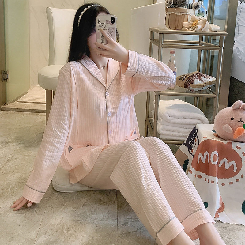 100% cotton double-layer gauze spring and summer pure cotton confinement clothing postpartum pregnant women's pajamas breastfeeding thin breathable