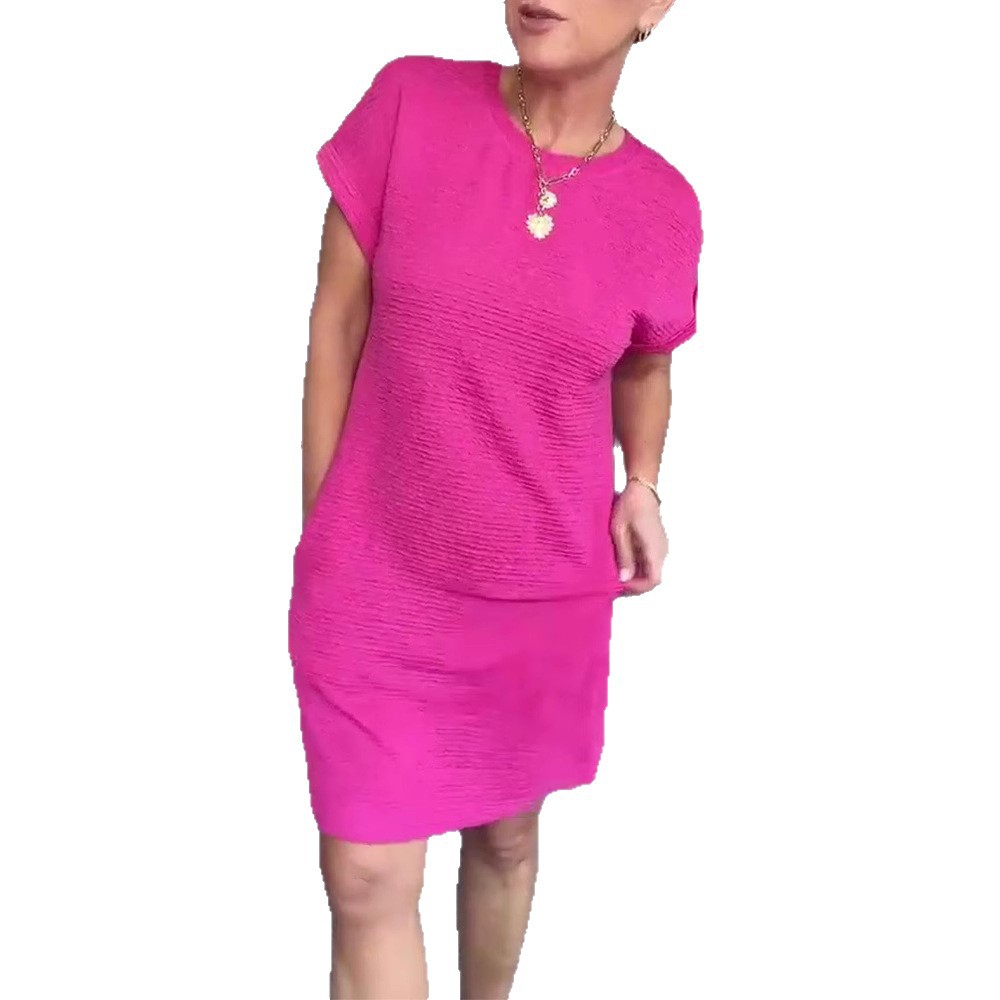 Casual Solid Color Short Sleeve Pocket Dress Womens Summer Collection Comfortable and Stylish Wholesale Available