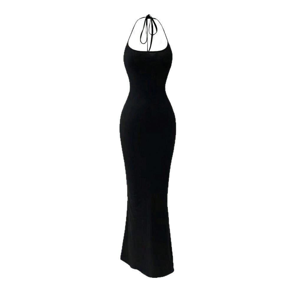 Elegant Backless Maxi Dress Sexy Halter Neck High Waist Slim Fit Spring Summer Evening Gown Wholesale Available