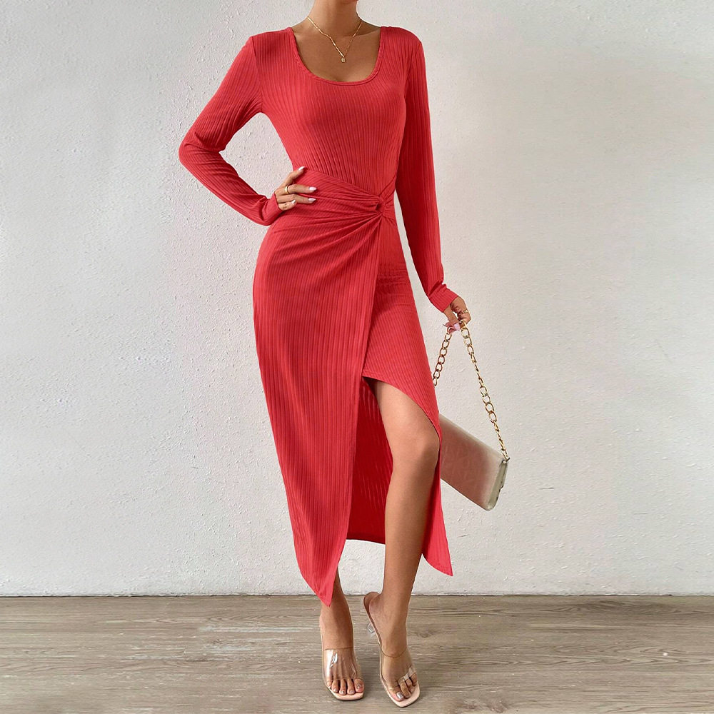 Elegant Solid Color Bodycon Dress Chic Split Design Comfortable Fit Perfect for Office or Evening Events Wholesale