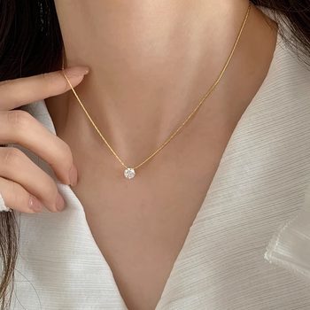 New Zircon Necklace Mini Round Diamond Pendant Necklace Women's Light Luxury Niche Design Fresh Clavicle Chain