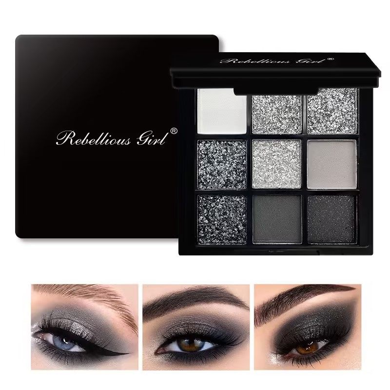 Cross-border Black Swan Nine-color Eye Shadow Plate Smoky Makeup Dark Punk Pearlescent Matte Metal European and American Nine-color Eye Shadow