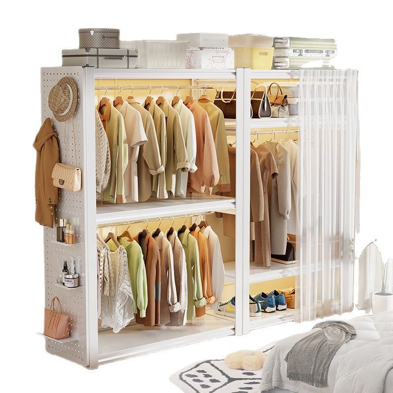 Simple Shelf-Style Wardrobe for Rental Apartments, Open-Style Pegboard Storage, Clothes Rack, Home Bedroom Coat Rack