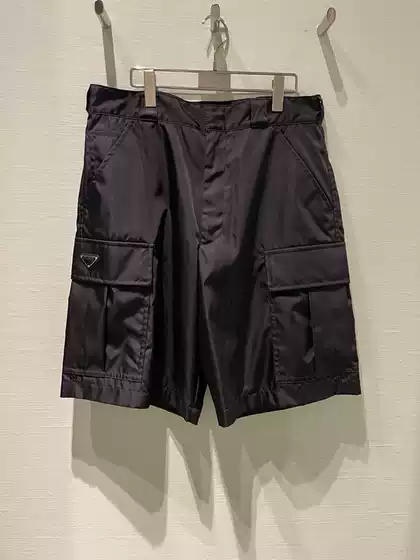 Summer Nylon Triangle Logo Cargo Shorts with Double Pockets, Loose Straight Leg for Men and Women