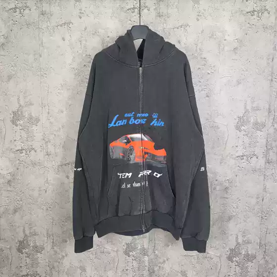 Correct Version Paris B 25 Autumn and Winter New Lambo Joint Collaboration Washed Zipper Hooded Sweatshirt Jacket