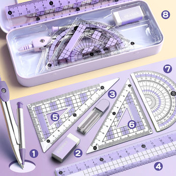 Compass and Ruler Set for Primary School Students, Junior High School Students, High School Entrance Examination Triangle Ruler, Sixth Grade Student Stationery Supplies, Ruler Set