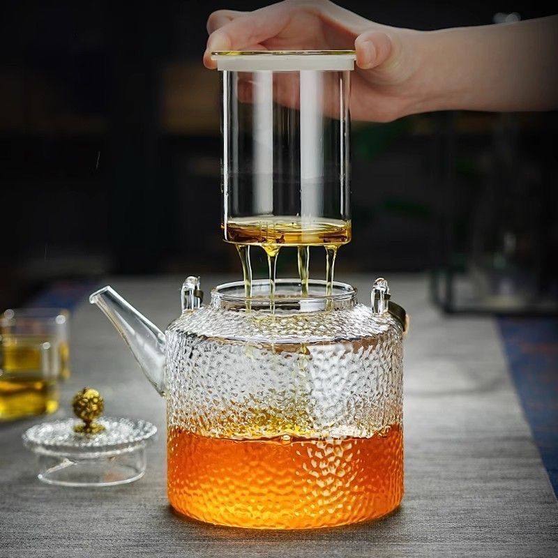 1500ml Tea Brewing Hammer Pattern Electric Ceramic Stove Kettle for Boiling Water, High Temperature Resistant High Borosilicate Office Tea Brewing Kettle