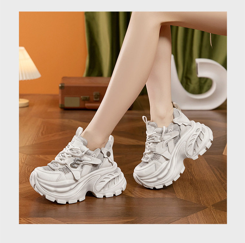 Giày sandal nữ cao gót mũi tròn quai ngang đế dày thoáng khí — Xám lưới đơn, Vàng lưới đơn, Hồng lưới đơn chi tiết 13