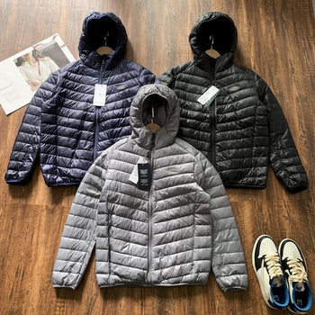 Cross-Border Lac Crocodile British Old Money Style Hooded Lightweight Solid Color Ribbed down Jacket Coat Warm Casual Versatile