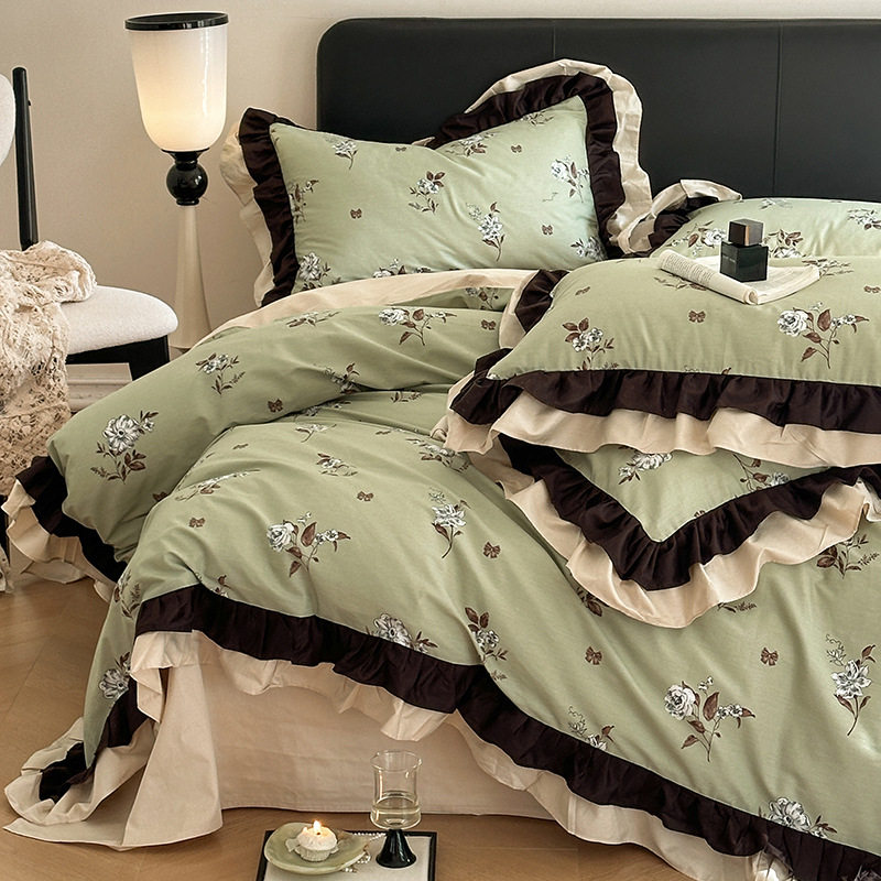 Class A princess style French romantic pure cotton four-piece cotton high-end retro bed sheet quilt cover three-piece bed set P