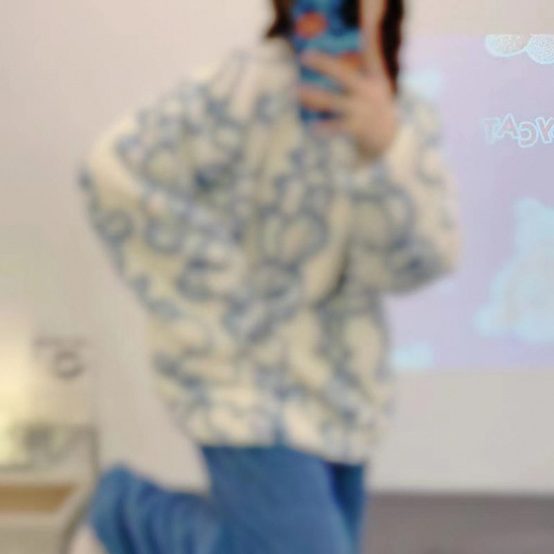 卡通甜美歪头熊同款睡衣女秋冬季珊瑚绒加厚宽松大码外贸跨境套装