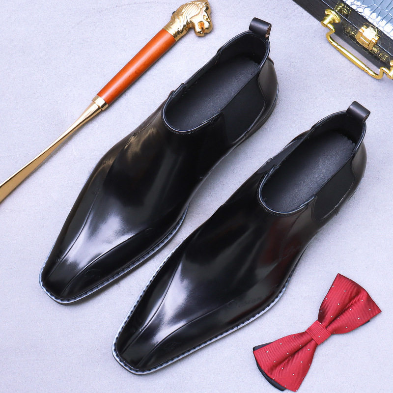Giày Chelsea Boot Cao Cổ Nam Da Bò Chiều Cao Đế Khoảng 3cm Phong Cách Anh Quốc Màu Đen, Nâu