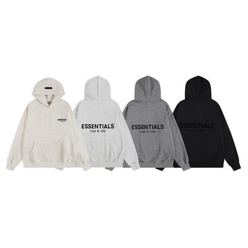 New Fear of God Essentials Flocked Letters Men's and Women's Casual Loose Velvet Hooded Sweatshirt Trendy