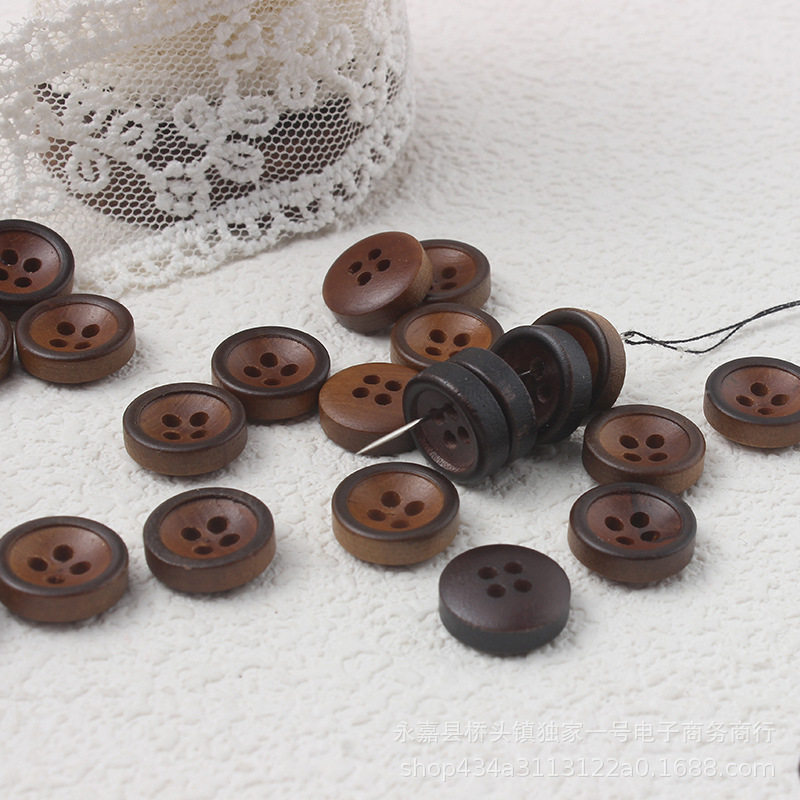 New in stock Thin Edge Bowl-shaped Two-color Wood Buckle All-match Decorative Shirt Small Button