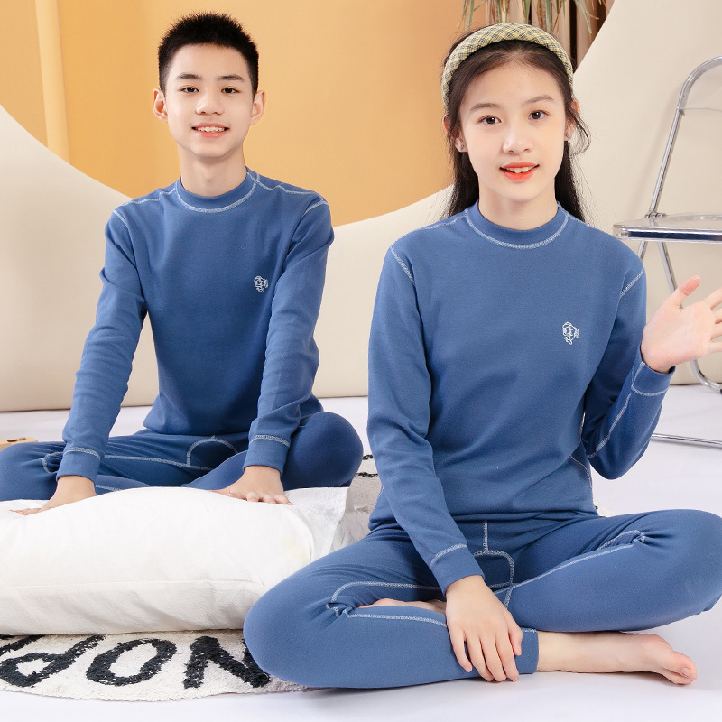 半领中大童保暖内衣套装女青少年舒绒秋衣秋裤初中学生打底衫 - 图1