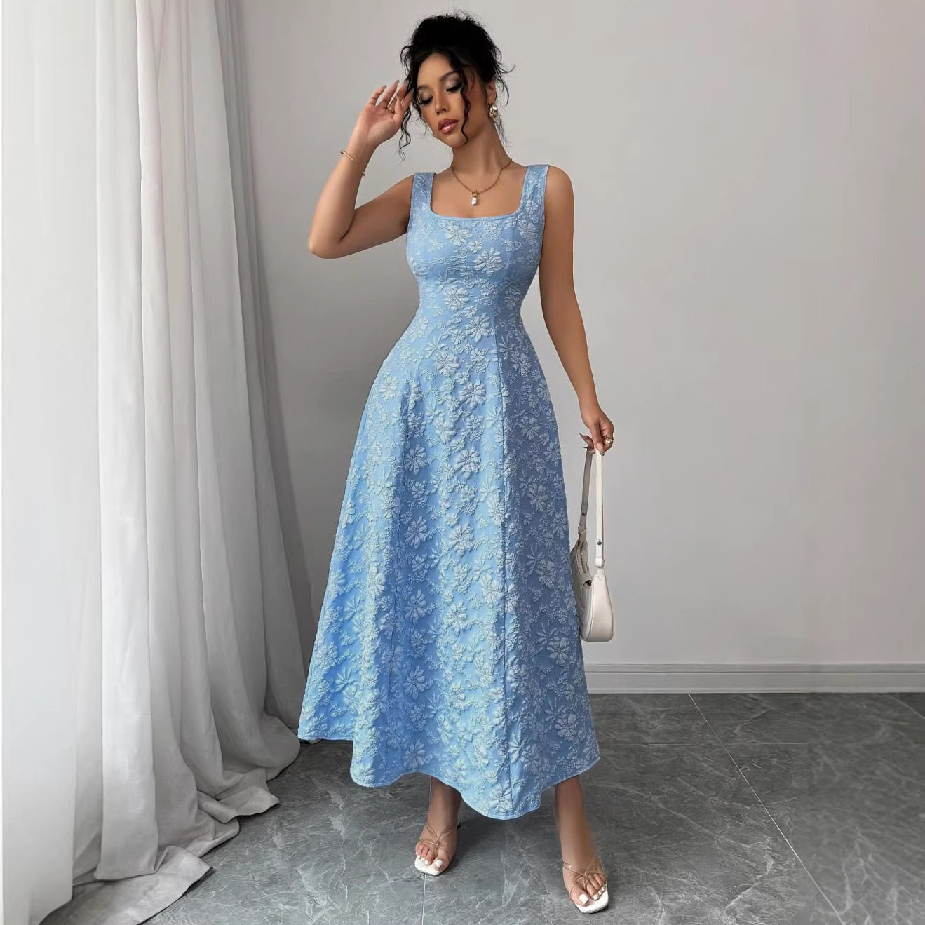 Summer Sleeveless Dress Square Neck Casual Fit Lightweight Fabric Perfect for Beach or Outdoor Events Wholesale
