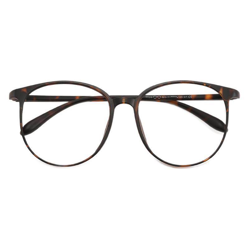 7216 Japanese and Korean Style Large Round Frame TR90 Ultra-light Flat Glasses Frame Women's Internet Popular Plain Face Slimming Glasses Frame for Short-sighted Eyes
