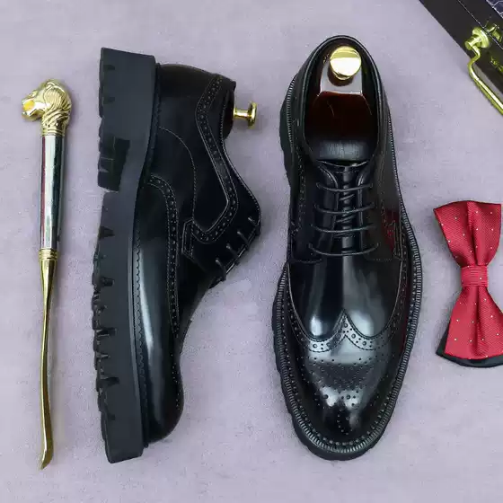[Big Promotion] Leather Shoes Men's Brogue British Business Formal Shoes Men's Leather Shoes Wedding Genuine Cowhide Office Shoes Free Shipping