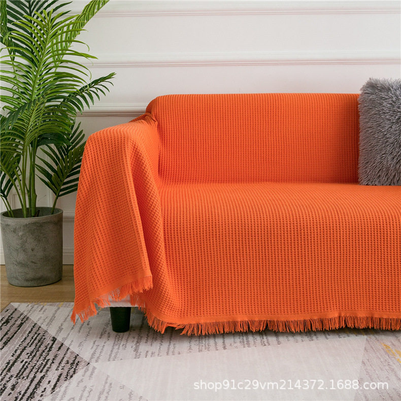 [Dropshipping]Nordic Minimalist Ins-Style Waffle Sofa Throw, Light Luxury Coffee Table Tablecloth, Rug, Sofa Cushion