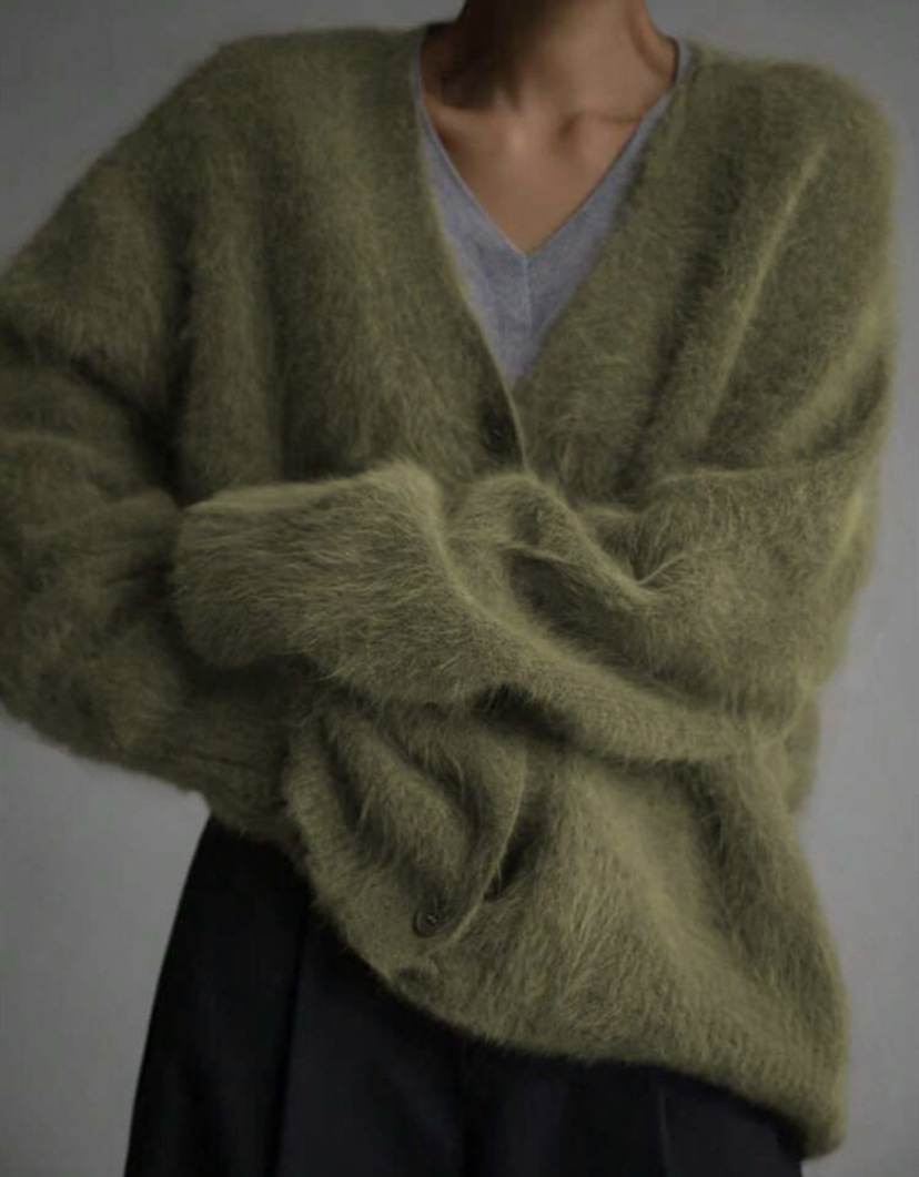 2025跨境热卖春秋仿貂开衫女慵懒风宽松毛衣外套柔软长袖针织衫女