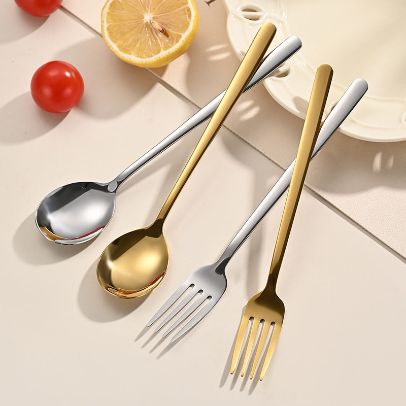 Korean Spoon 304 Stainless Steel Spoon Fork Thickeneded Long Handle Household Eating and Drinking Soup Gift Spoon Can Laser LOGO