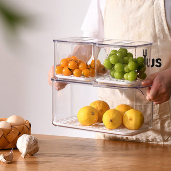 Pet Refrigerator Storage Box with Lid, Vegetable and Fruit Drainable Refrigerated Food Freezer Box, Transparent Crisper Set