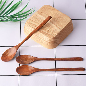 23.5cm Wooden Long Handle Spoon Old Lacquer Spoon Creative Jam Milk Stir Spoon Household Chinese Style Small Wood