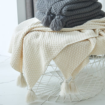 ✅ New Nordic Style Tassel Knitted Blanket Office Air-Conditioned Lunch Break Blanket Wool Blanket Sofa Leisure Blanket Wool