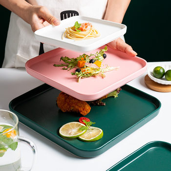 Nordic Western Food Plate Home Underglaze Color Creative Light Flat Tray Square Ceramic Pizza Plate Steak Plate