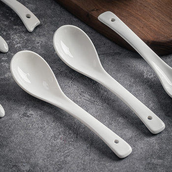 Long-handled Three-curved Ceramic Spoon, Soup Bowl, Drinking Spoon, Restaurant Large Noodle Bowl, Deep Bowl, Dumpling Restaurant Special Spoon, Factory Direct Sales